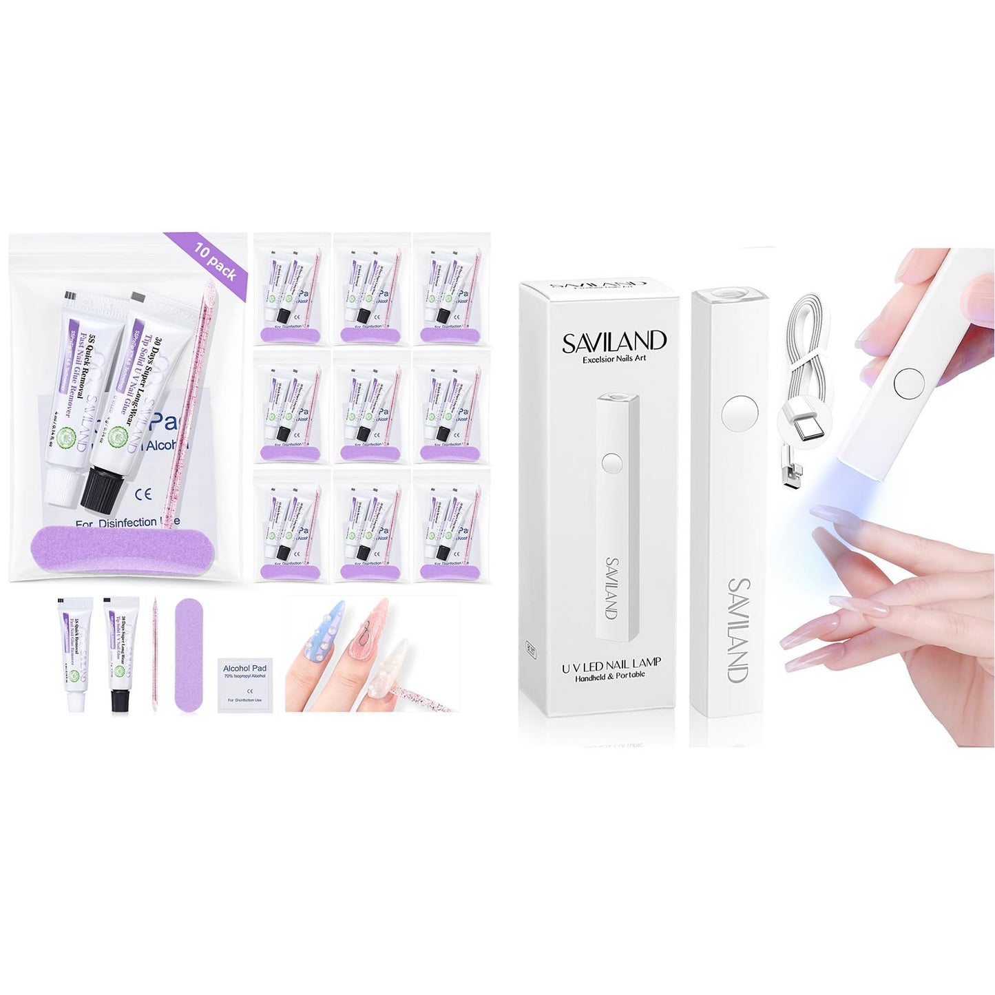Solid Nail Glue Gel & Remover Kit and U V Light for Nails