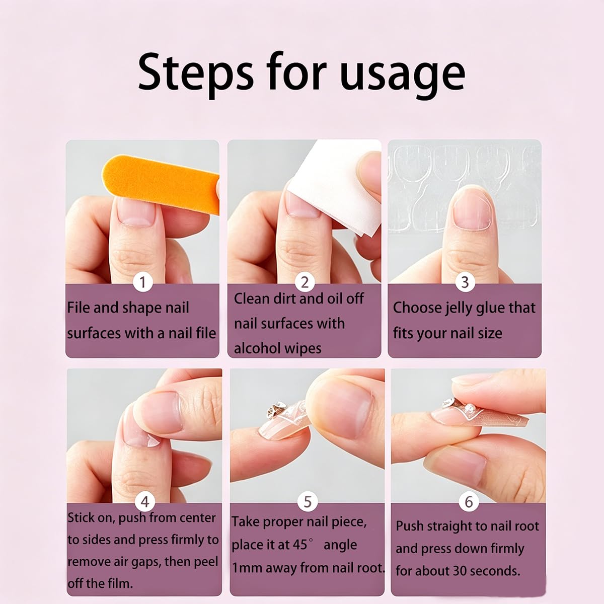 Almond Press On Nails - Medium Nude pink Fake Nail swith Glittery Lines Designs Glossy Finished Reusable False Nails with Glue Tabs - 24Pcs Nail Kit for Women Manicure