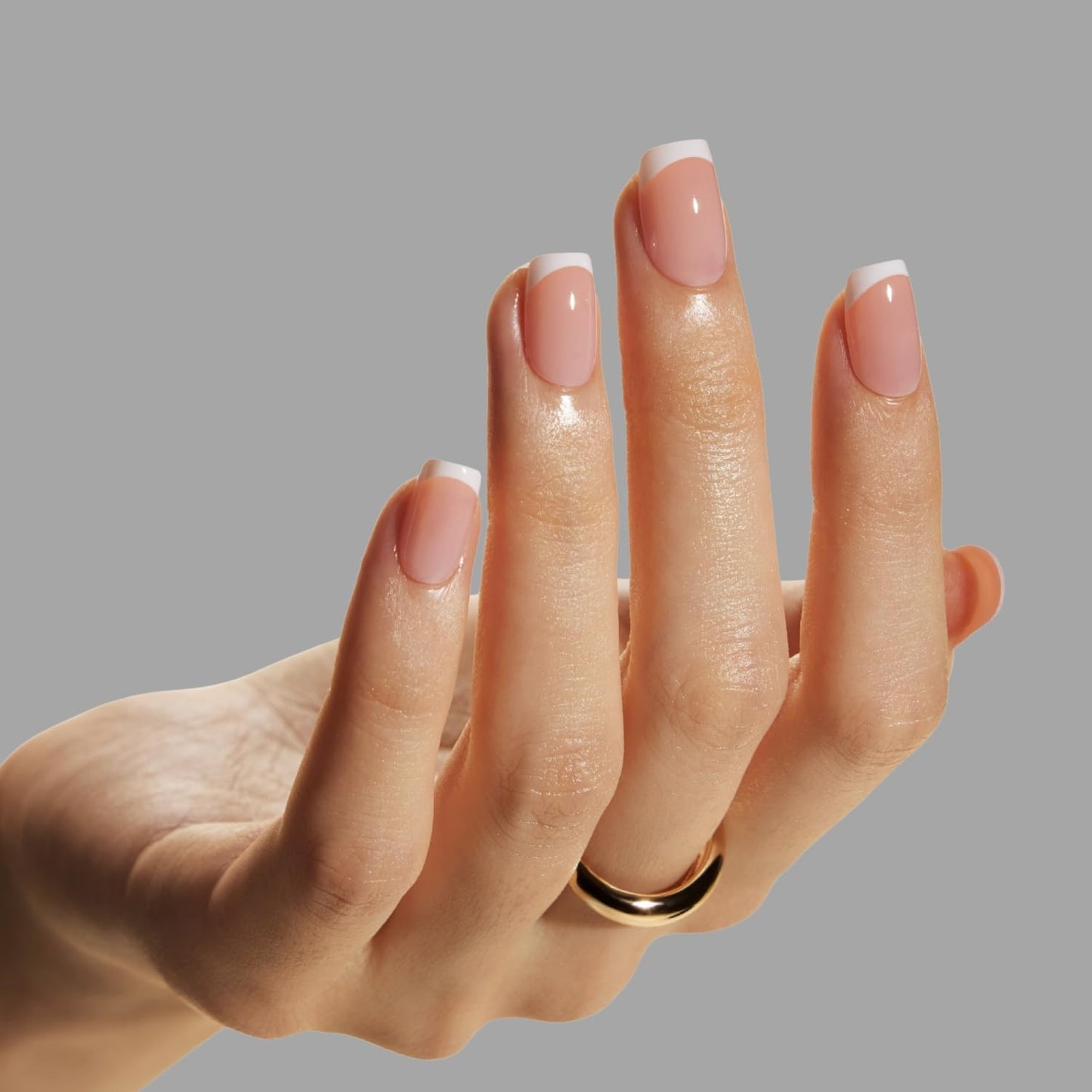 LAMIMOSA 32Pcs White French Tip Press on Nails Short Square – Soft Gel Fake Nails in 16 Sizes, Reusable Semi-Transparent Glue on Nails Kit, FRENCHY