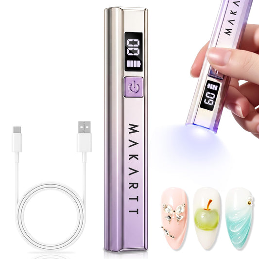 Makartt Handheld UV Light for Gel Nails – Portable Mini UV LED Nail Lamp Fast Curing Nail Dryer Rechargeable USB Nail Light with LCD & 2 Timers for DIY & Salon(Gradient Purple)