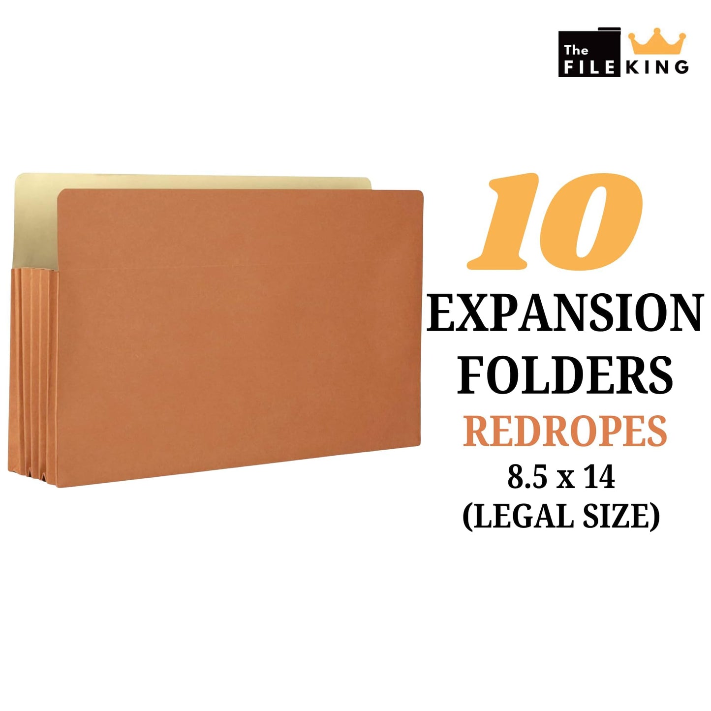 The File King Expanding Accordion File Folder – Legal Size | 5.25” Expansion, 10 Pack | Red Rope Expanding Pocket | Straight Cut Tab | Law, Accounting & Business Filing Organizer | Made in USA