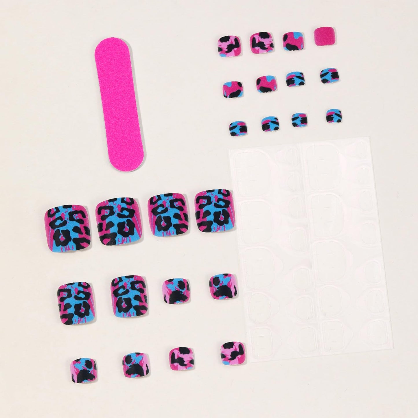 Leopard Print Press on Toenails for Women, 24Pcs Short Fake Toe Nails Rose Red Blue Acrylic Toe Nail Press ons Black Leopard Print False Toenails Reusable Glue on Nails Summer Fashion Nail Art