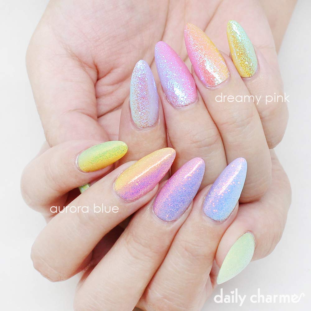 Daily Charme Aurora Fairy Glitter Dust 4g, Magic Iridescent Nail Art Glitter Decoration, Ultra Sparkly Mermaid Nail Glitter, Home DIY/Nail Salon Manicure (0.008 Glitter Dust, Aurora)