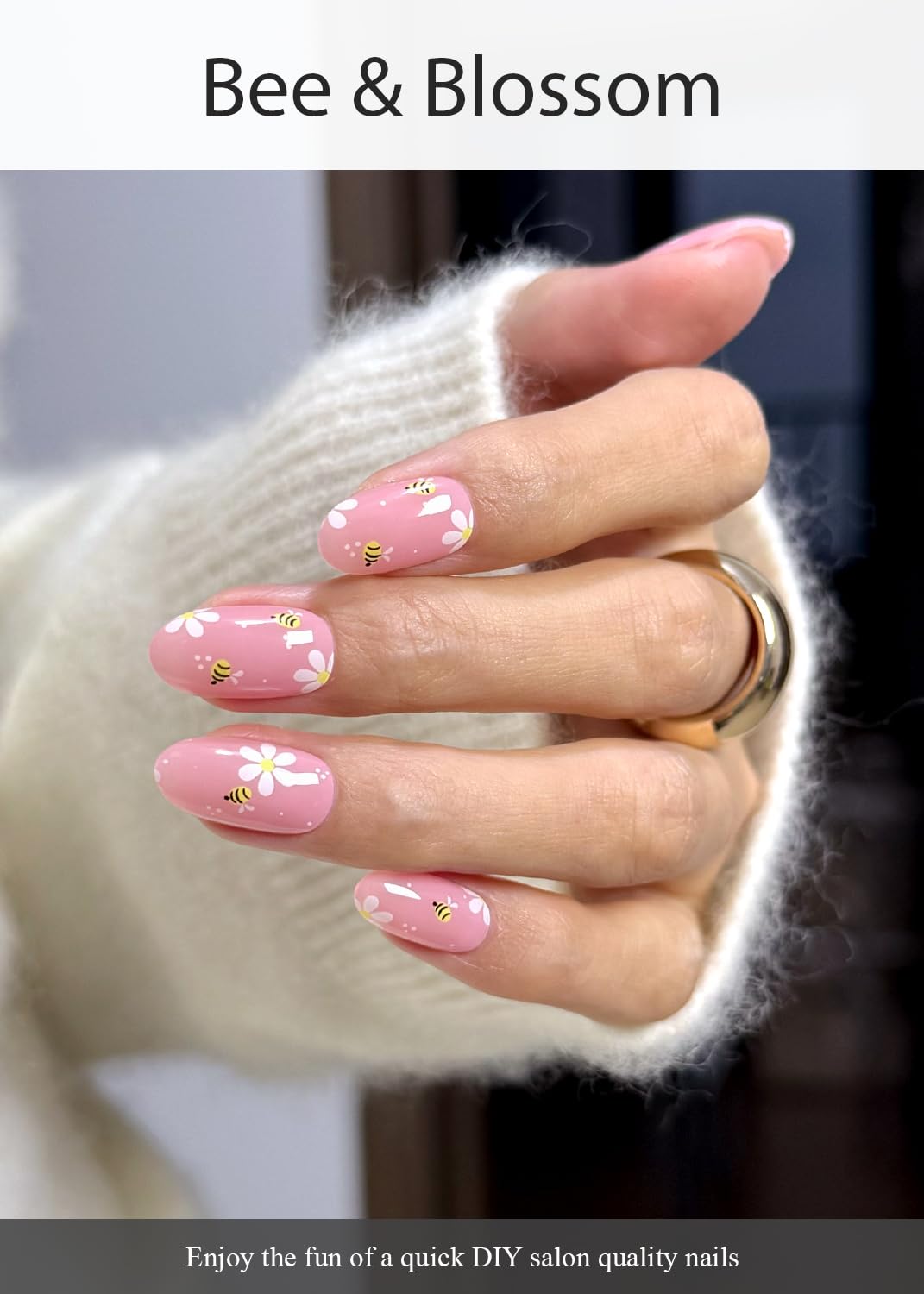 AutyaMee Semi Cured Gel Nail Strips (Bee & Blossom), 20 Pcs Gel Nail Wraps, Stickers, Nude Pink, Salon Quality, Works with Any UV Lamps