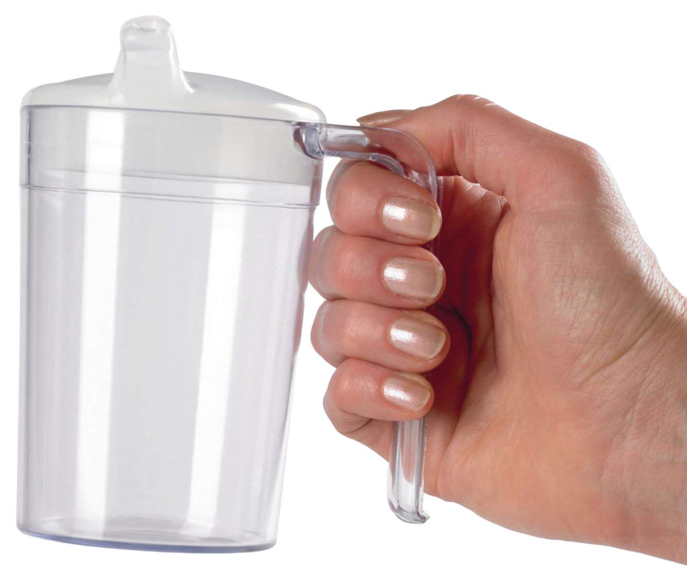 Homecraft Clear Polycarb Mug, Shatterproof Material, Choice of 2 Lids, Simple Drinking Cup and Mug for Limited Grip and Range of Motion, Ideal for Medical Patients, Children, Elderly, Handicapped