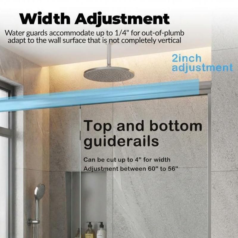 Sliding Shower Door, Aluminum Alloy Frame with 44-48" Adjustable Width x 72" Height, Features Double 6mm (1/4") Tempered Glass Panels, Brushed Nickel Square Track, Space-Saving Bypass Design