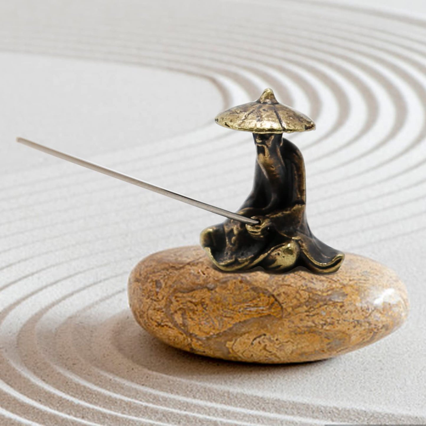 MDEOOSKY 2pcs Miniature Garden Decoration Set, Copper Fisherman Figurines, Kiang Taigong Fishing Models, Chinese Mudman Sitting Fishing for Garden & Patio Micro Landscape Yard Bonsai Decoration