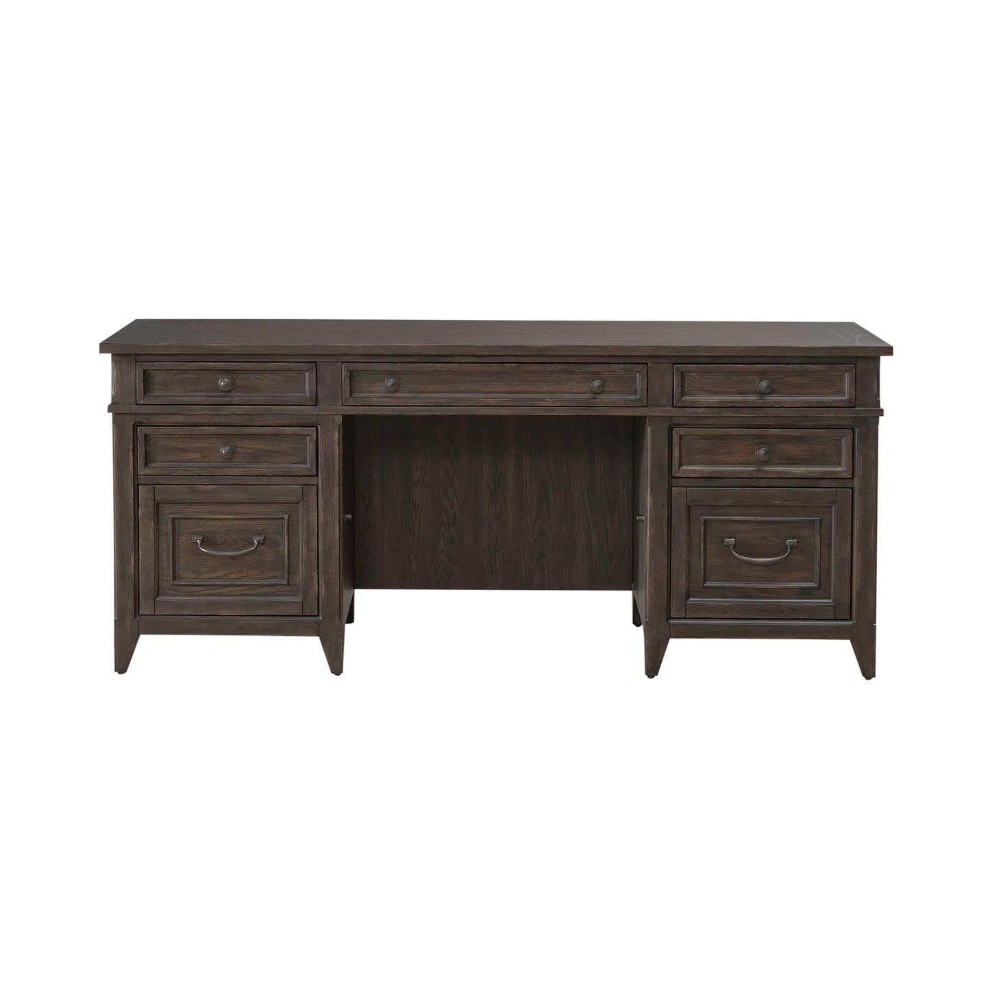 Liberty Furniture Paradise Valley Executive Credenza Desk with Locking File Drawers Traditional Home Office - Saddle Brown Oak Wood
