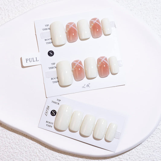 Light Rain Large Size Hand-made Press on Nails, 3D Gel UV Finished False nails with Design by Professional Manicurist
