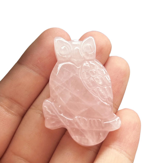 Bacatgem Natural Rose Quartz Owl Figurines Crystals and Healing Stones,Haped DIY Pendant