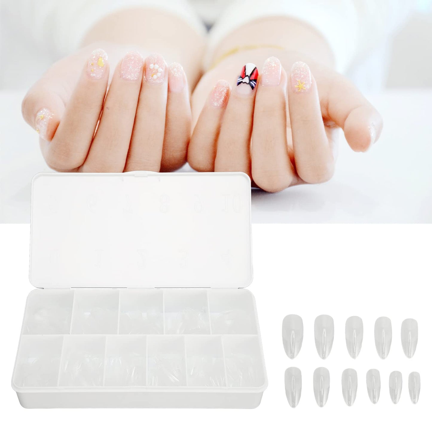 Long Clear Nail Tips, Clear Press on Nails Ultra Thin Full Cover Fake Nails Grinding Half Frosted False Nails for Press on Nail Extensions Home DIY Salon Wedding Dating Party(Almond)