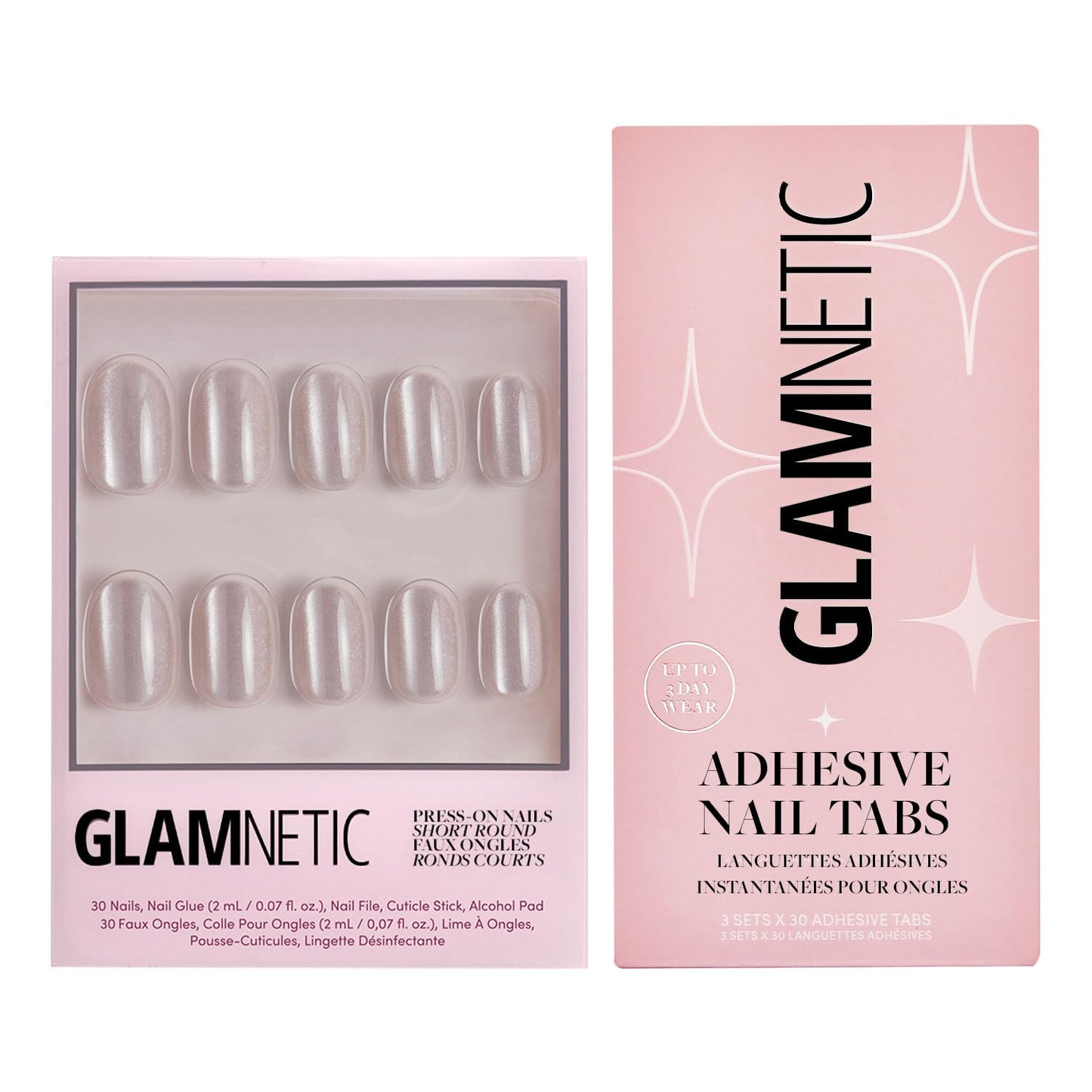 Glamnetic Press-On Nails & Adhesive Nail Tabs - Pure Intentions | Glossy, Iridescent Short Round Nails | 12 Sizes - 30 Nail Kit with Adhesive Tabs