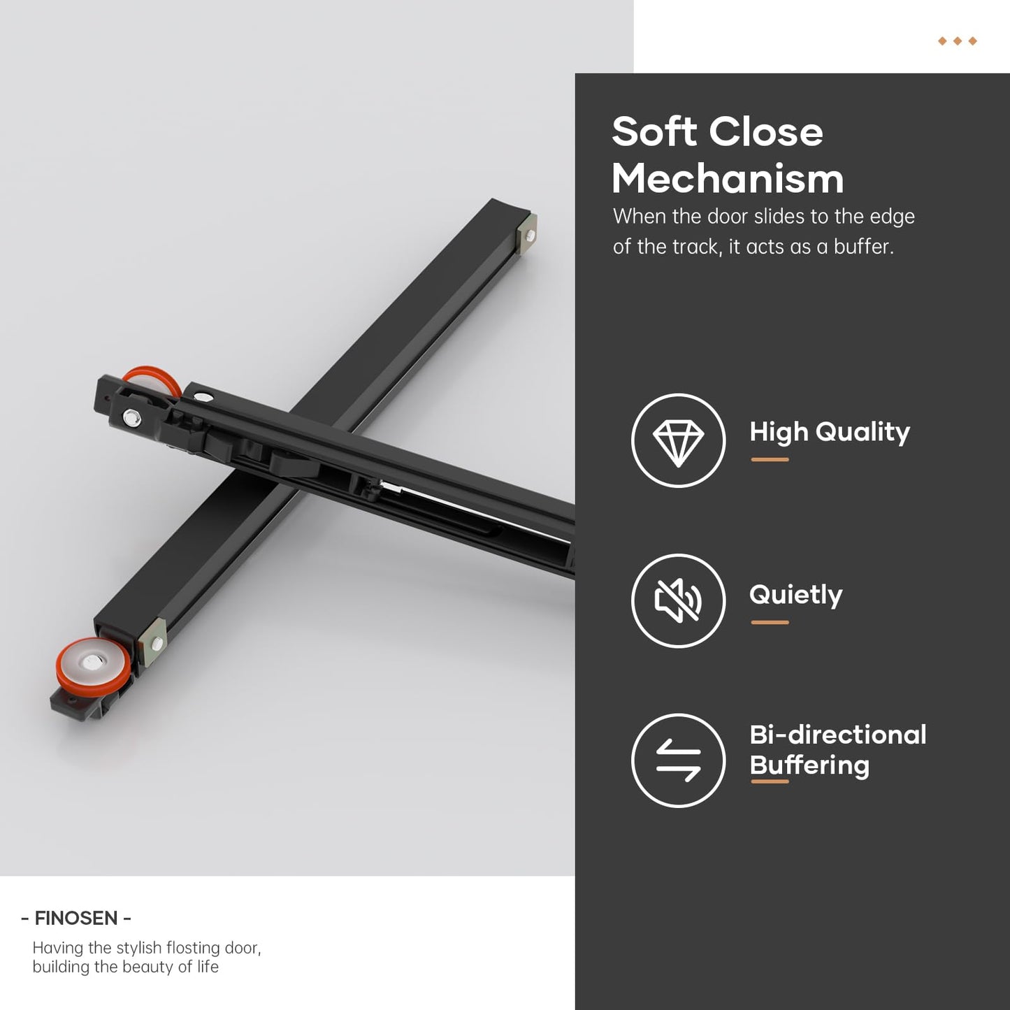 FINOSEN 34inch Concealed Sliding Barn Door Hardware with Soft Close Mechanism, Invisible Floor Track, Fit MIN Opening Width 26in, Wall Mount System, Aluminum(Door is not Included)