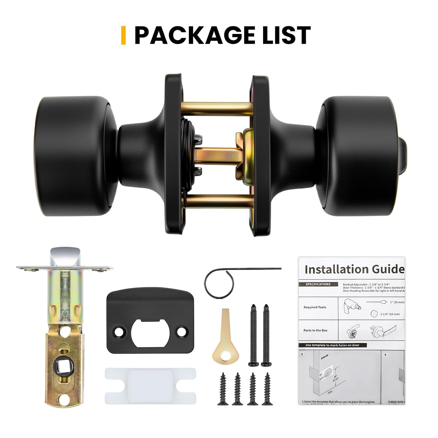 Goldenwarm Matte Black Door Knobs Interior, Privacy Bedroom Door Knob with Lock, Black Interior Door Knobs Bathroom 8 Pack