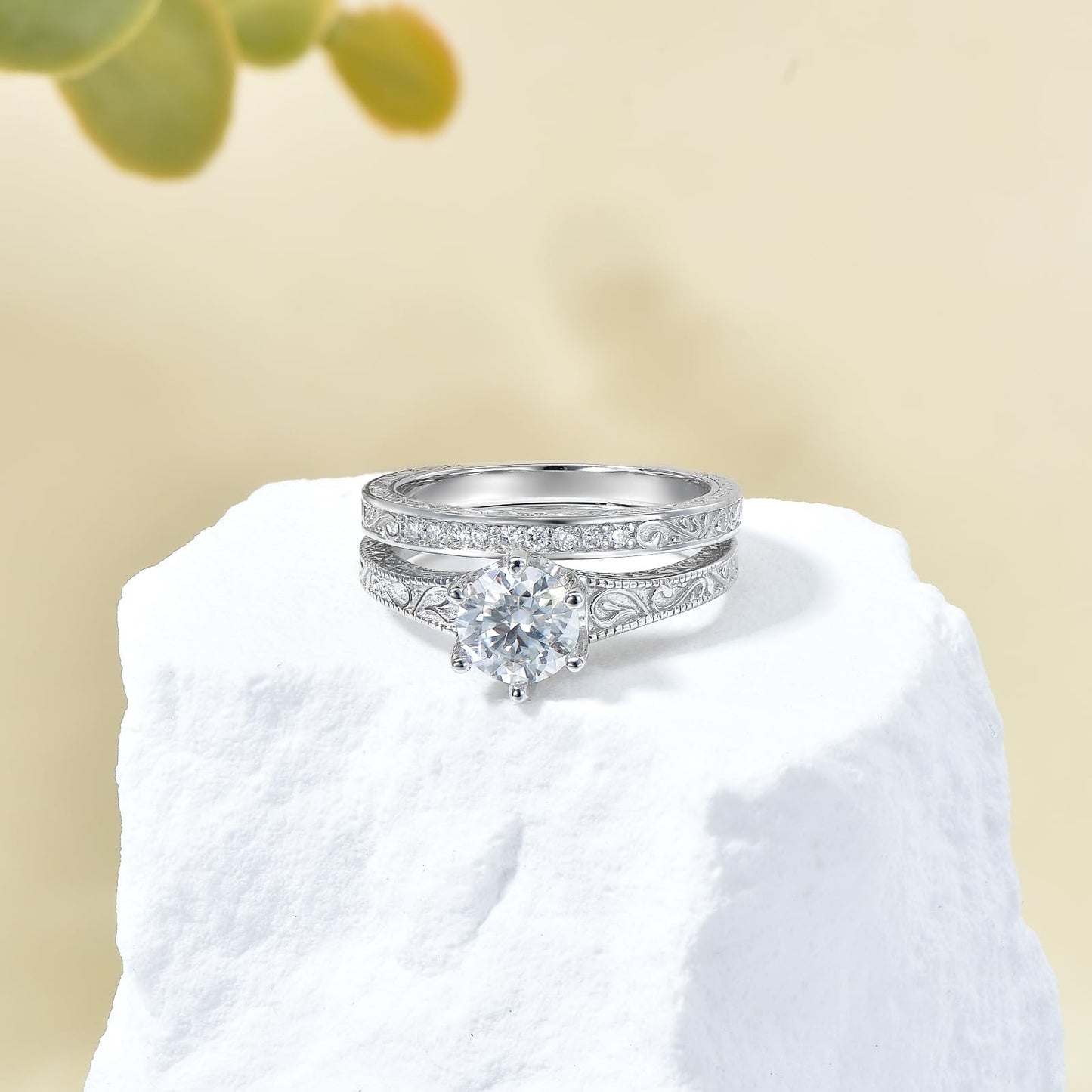 1-3 Carat Round Cut Moissanite Bridal Set Engagement Ring for Women 0.072 Carat Lab Grown Diamond 925 Sterling Silver/10k/14k/18k Real Gold Custom Wedding Engagement Ring Set Jewelry （D Color, VVS Clarity）-12