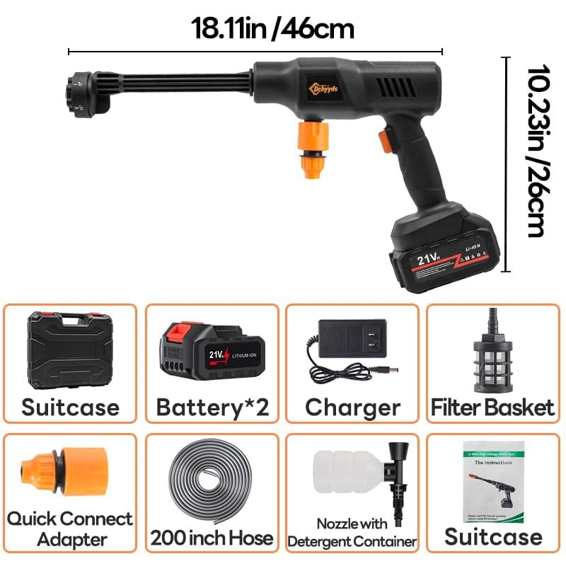 Portable Cordless Pressure Washer, 40000 mAh Battery Powered Pressure Washer with 2 Rechargeable 4.0AH Batteries and 6-in-1 Nozzle for Car Floor Wall Fence Cleaning Garden Watering