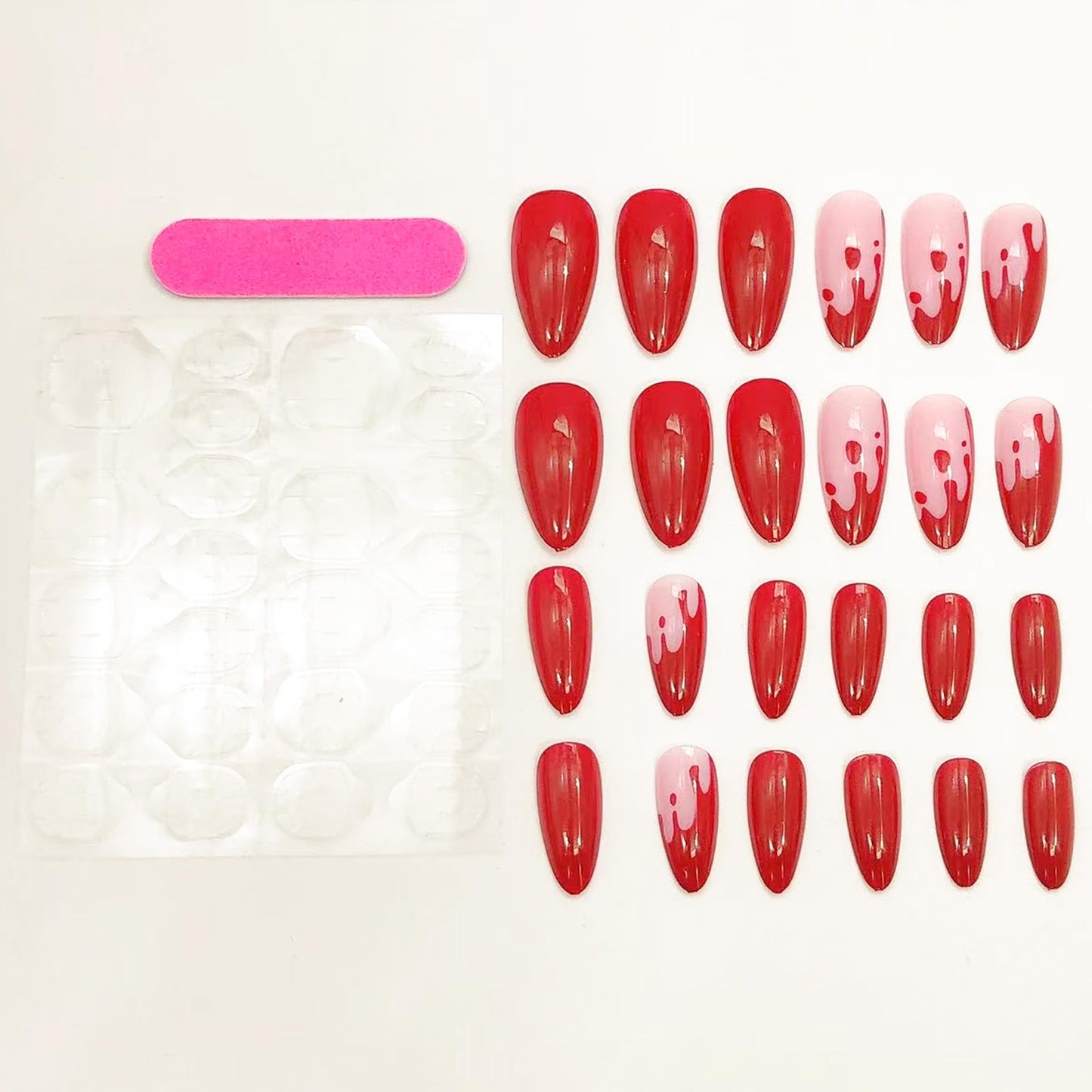 TOGZOM Red Almond Press on Nails Medium Halloween Fake Nails Blood Full Cover Acrylic Nails Horror Glue on Nails Press ons Glossy Stick on Nails Set for Women Girls Nails Decoration 24Pcs, Style18