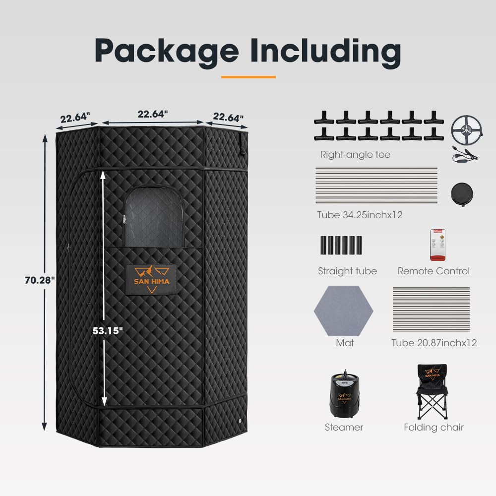 SAN HIMA Portable Sauna for Home - Personal Red Light Therapy Steam Sauna Box at Home Spa with 3L 1500W Steamer, 9 Levels Heat, 90 Minute Timer, Foldable Chair, Remote Control for Indoor Outdoor