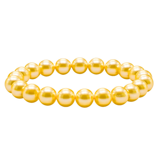 Amazing Gemstone Crystal Bracelet for Women Men's Gifts - Protection Healing Crystal Bracelet - 8mm Gemstone Beaded Stretchable Bracelet Pulseras Para Hombres Mujer Stocking Stuffers Mothers Day Gift (Yellow Pearl)