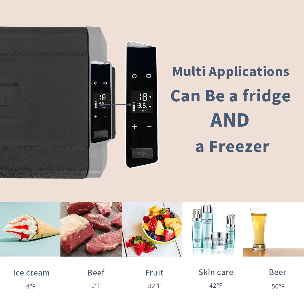 Alpicool LGT50 Dual Temperature Control 12 Volt Refrigerator 53 Quart Portable Car Fridge Freezer (-4°F~68°F) for Truck, RV, Boat, Camping and Travel