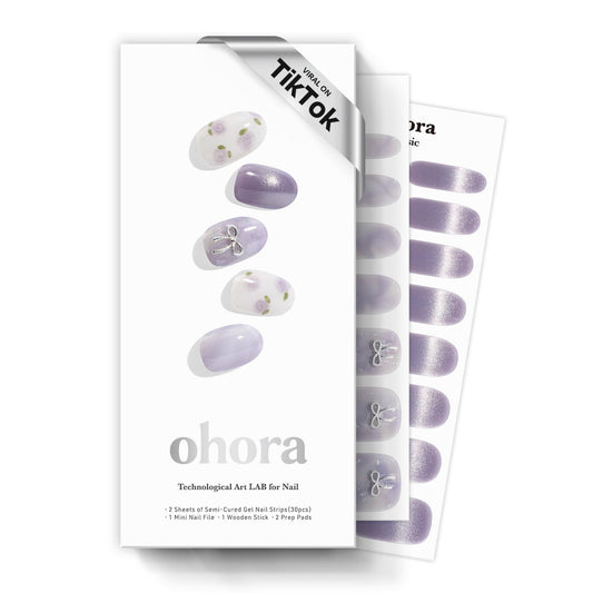 ohora Semi Cured Gel Nail Strips (N Dreamy Rose) - Magnet, Marble, Purple, Works with Any Lamps, Salon-Quality, Long Lasting, Easy to Apply & Remove - Includes 2 Prep Pads, Nail File & Wooden Stick