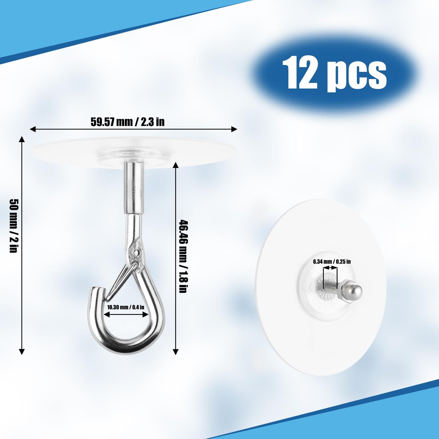 Sankoly 12 Pcs Self Adhesive Ceiling Hooks No Drilling Ceiling Hooks Stainless Steel Eye Hooks for Hanging Small Plants Wind Chimes, Secure/Enclosed Design, Easy to Open