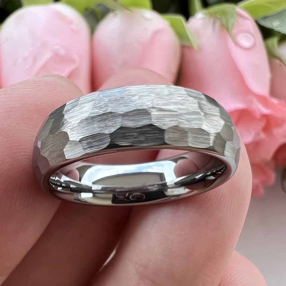 TUTISS 6mm Hammered Tungsten Carbide Rings for Men Women Engagement Wedding Bands Domed I Love You Engraved Comfort Fit Size 6