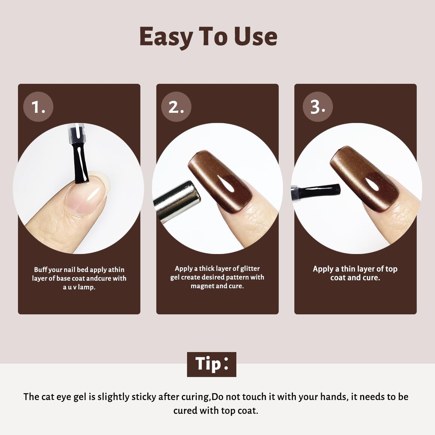 JODSONE Dark Brown Cat Eye Gel Nail Polish 16.5ml Glitter Magnetic Reflective Translucent Need U V Curing Salon Gift for Girl Women