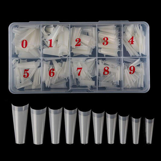 Natural Coffin Acrylic Nails- Coffin Ballerina Nail Tips Half Cover Nails Long Acrylic False Fake Nail Artificial, 10 Size 500pcs with Box(Natural)