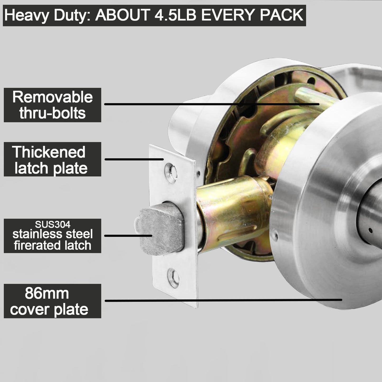 HISAFE Keyed Entry & Passage Commercial Door Locks Heavy Duty Grade 2 Lever, Non-Handed, UL 3 Hour Fire Rated, ADA Compliant, Satin Chrome Finish 26D, 2-3/4''Backset