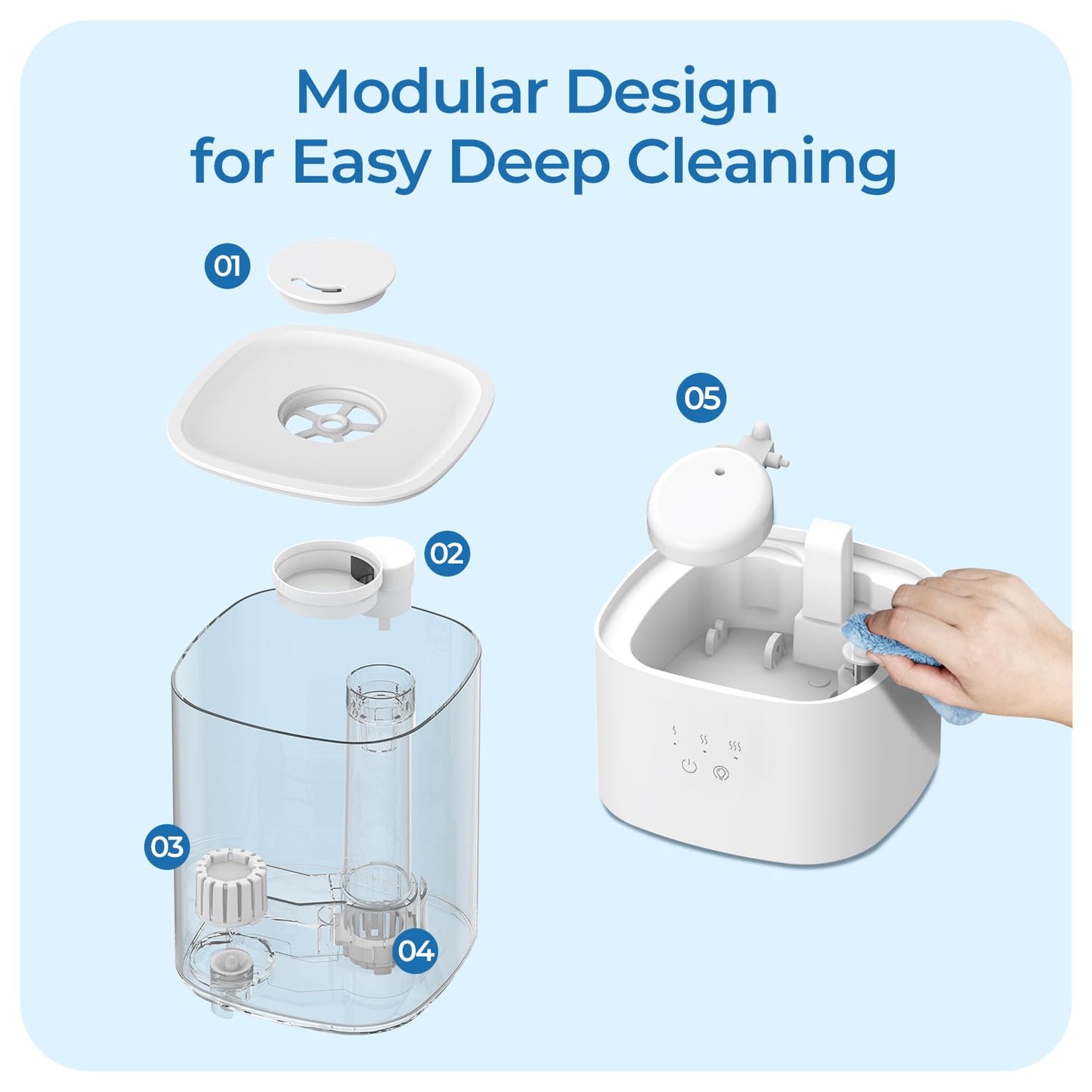 LasVacde 2.5L Humidifiers for Bedroom, Top Fill Cool Mist Humidifiers for Large Room, Easy to Fill & Clean, 30H Runtime, 28dB Quiet Air Humidifier for Plants, Baby Nursery with Night Light