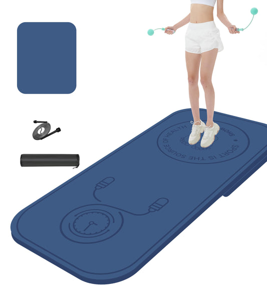 Knsbk Rope Skipping Sports Shockproof Exercise Mat, All-Purpose Extra Thick High Density Anti-Tear Exercise Yoga Mat, Non Slip Jump Rope Mat for Indoor and Outdoor in Blue