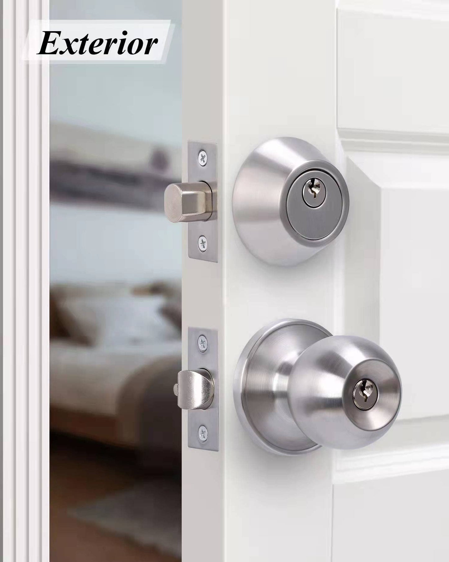 Lanwandeng (4 Sets) All Keyed Same Entry Door Knob and Single Cylinder Deadbolt Combo Set, Satin Nickel Exterior Door Knobs with Lock and Keys for Entrance and Front Door