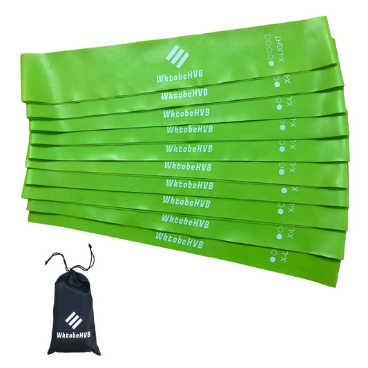 WktobeHVB Resistance Loop Exercise Bands-Stretch Bands for Working Out with Carry Bag-Elastic Band for Physical Therapy, Rehab, Yoga, Pilates and Strength Training (12×2 Inch, Green 10 Pack (X-Light))