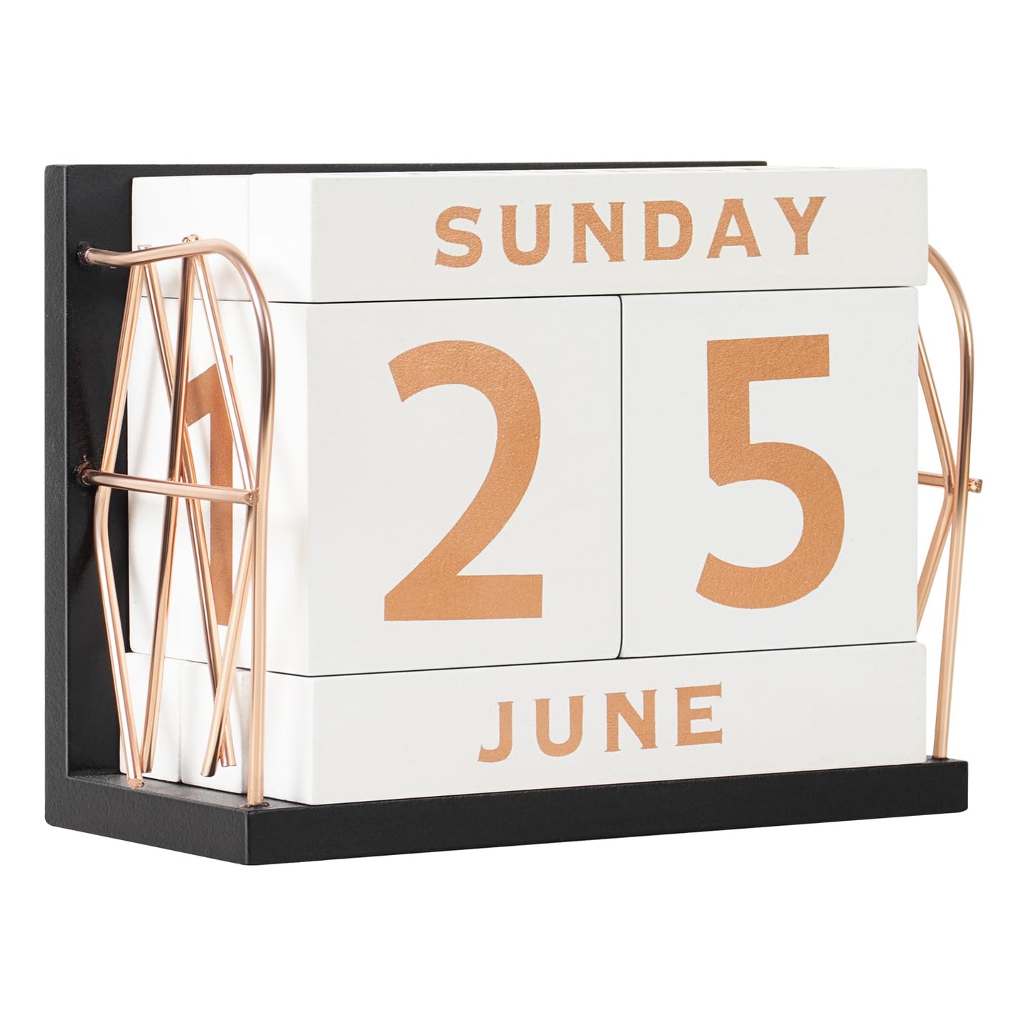 DEERINE Wooden Perpetual Block Calendar for Desk, Rose Gold Daily Desktop Desk Calendar, Modern Farmhouse Aesthetic Desk Accessories for Home Office Decor, Teacher, Classroom, Reusable Yearly