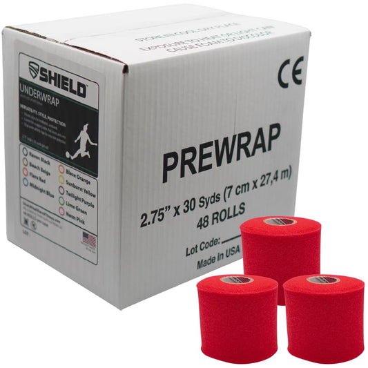 Shield Athletic Underwrap | Bulk Case of 48 Rolls of PreWrap, 2.75" X 30 SYards (Red)