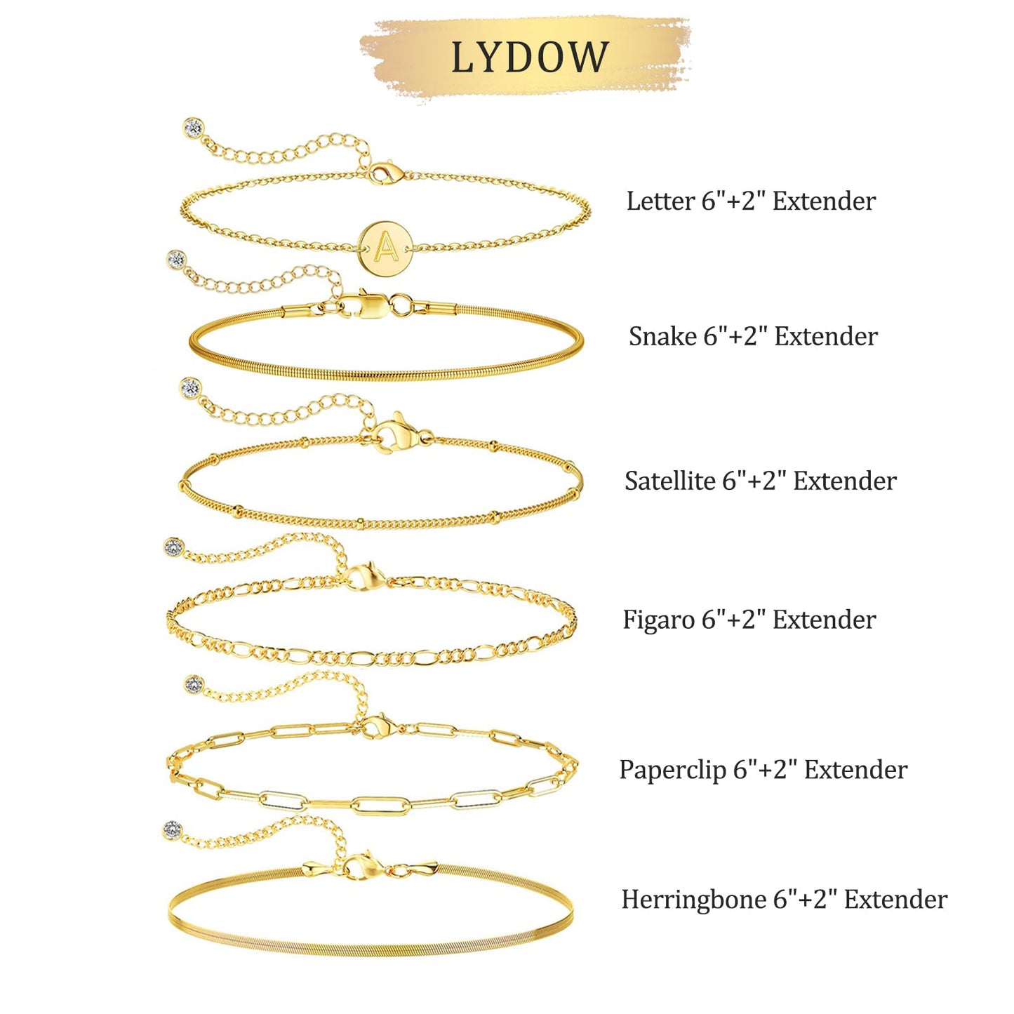 Lydow Bracelets for Women, Stack Jewelry Set Initial R Chain Stackable Letter Teen Accessories Pulseras Para Mujer 6 Inch 6PCS