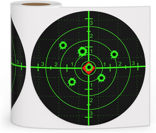 Camdeez Splatter Shooting Targets 6 Inch Reactive Paper Target Stickers 100pcs - Self Adhesive Target Roll for Rifles, BB Guns, Airsoft, Pellet Guns Indoor Outdoor Range