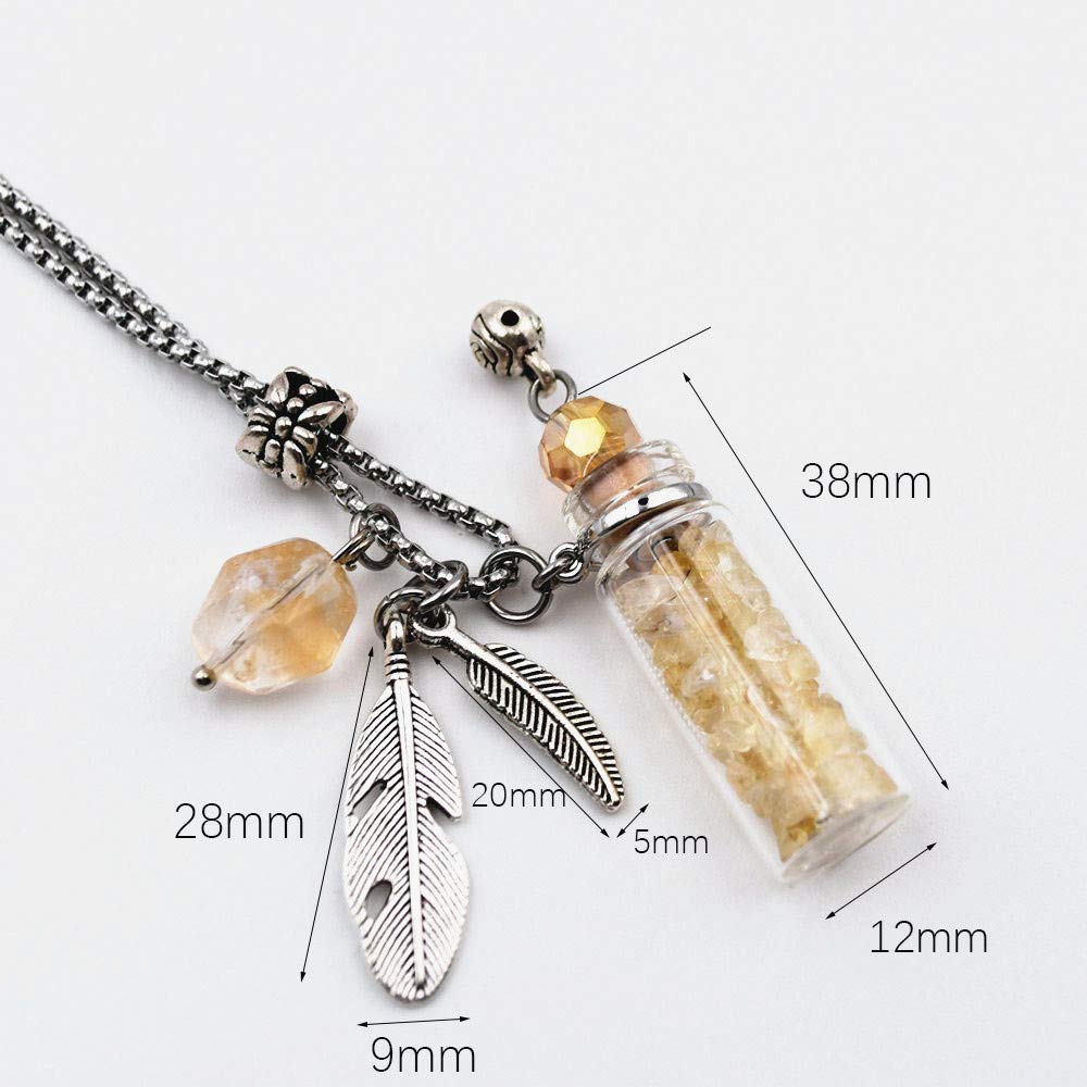 CoolDIY Aromatherapy Essential Oil Diffuser Necklace Stainless Steel Chain Pendant Necklace Perfume Diffuser Glass Vial with Crystal stone (Green)