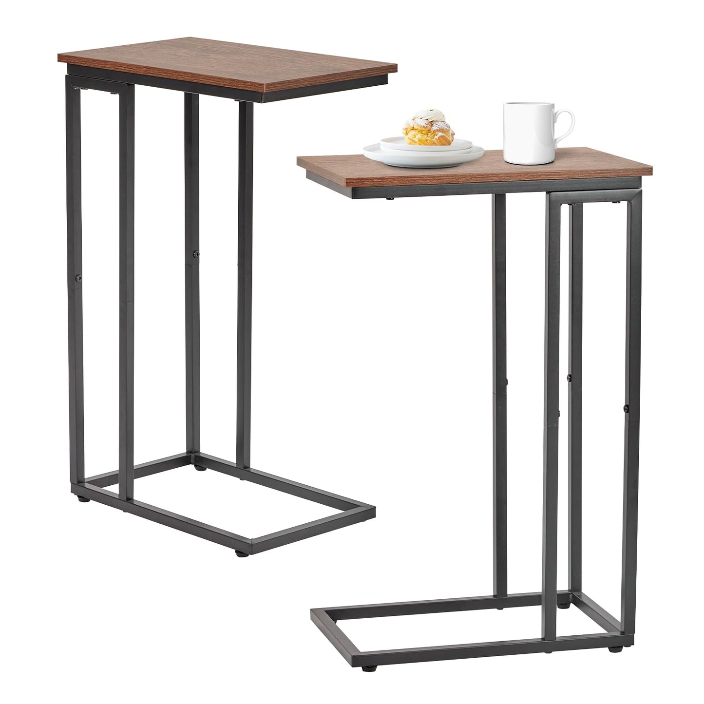 fusehome C-Shaped End Table, TV Tray Set of 2, Couch Side Laptop Table, for Living Room, Bedroom, Small Spaces, Rustic Brown and Black, 2 Pack