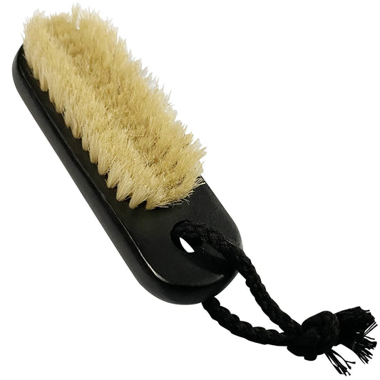 NewFerU Wooden Nail Brush Cleaner Black X 1 in 100% Natural Boar Bristle for Cleaning Hand Finger Foot Toe, Fingernail Toenail Scrub Brush for Men Women Kids Manicure Pedicure Care (with Rope)