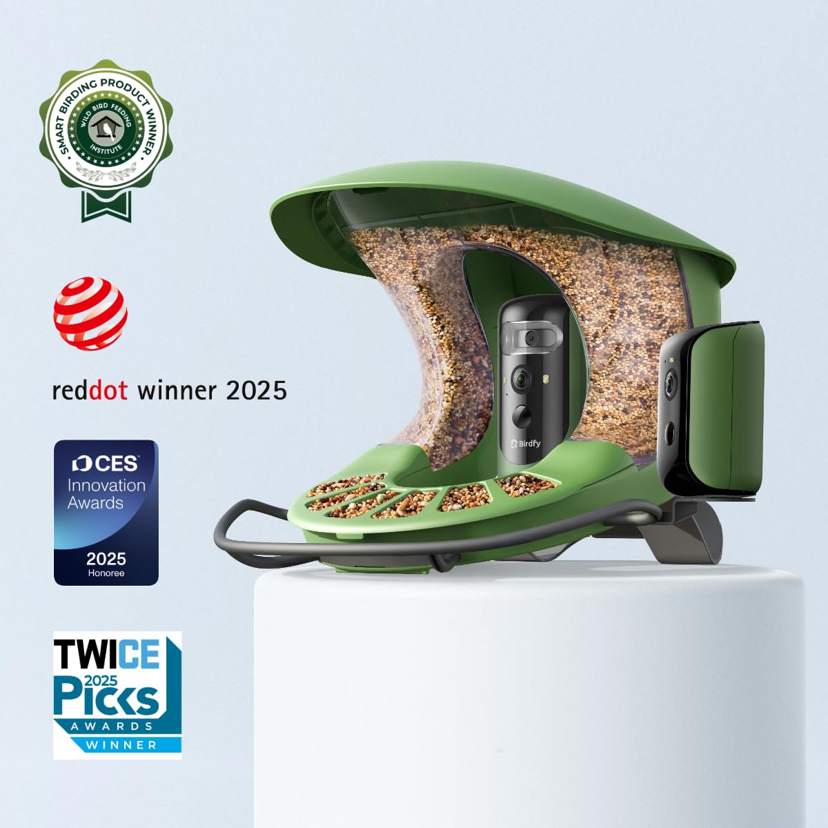 Birdfy 2 Smart Bird Feeder with Camera, AI Identifies Bird Species, 2K Dual-Lens + Side HD Camera for Live Streaming & Feeding View, Solar-Powered Backyard Birdwatching Gift Present