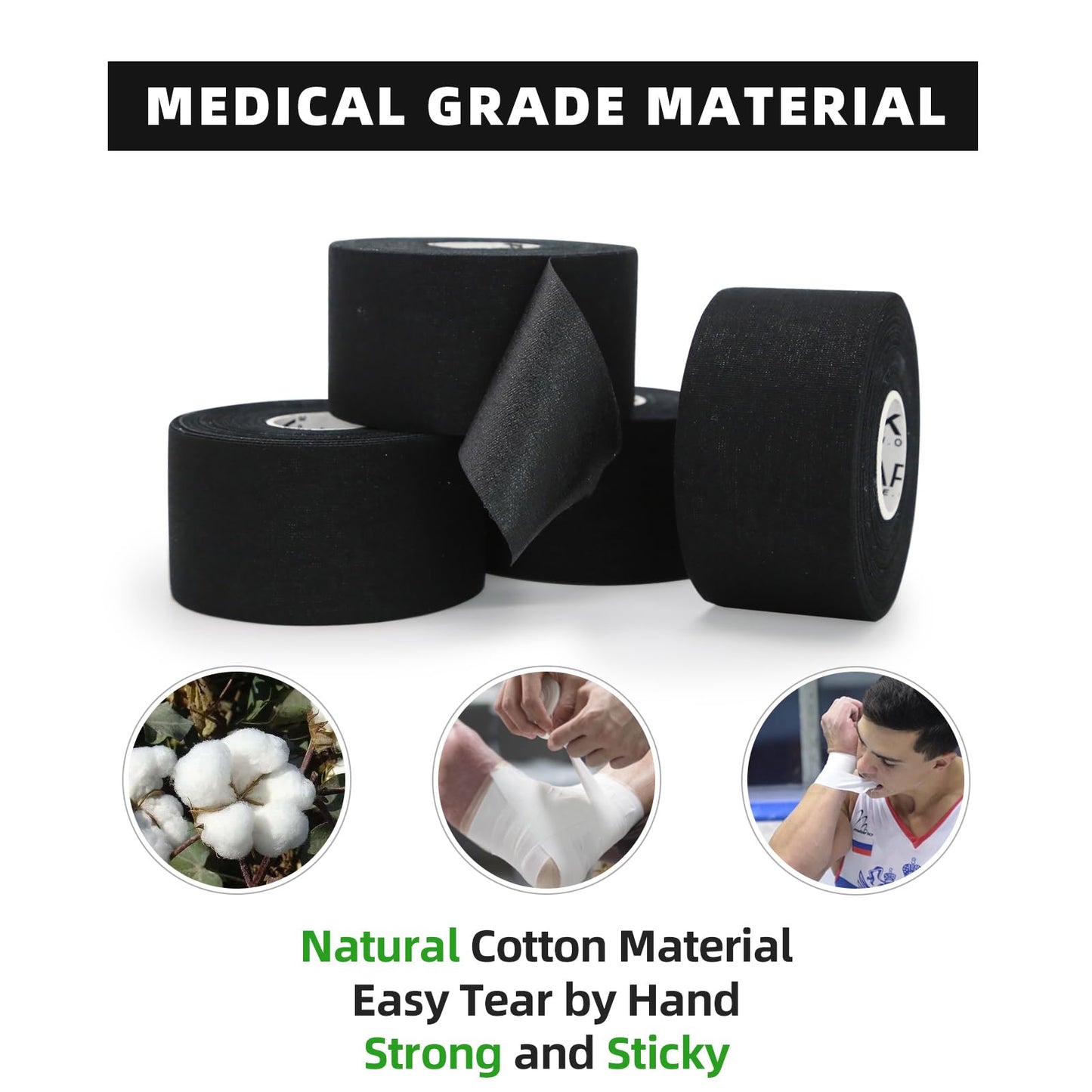 OK TAPE Athletic Sports Tape Bulk（32-Rolls - 480yds Very Strong Tape for Athlete & Sport Trainers & First Aid Injury Wrap, Perfect for Fingers Ankles Wrist on Bat, Hockey Stick - White