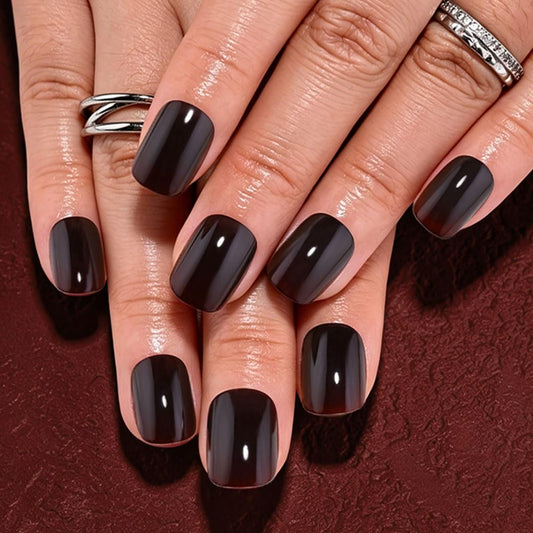 evpct Dark Coffee Glossy Squoval Short Press on Nails for Women, Coffee Extra Short Squoval No Glue Stick on Nails with Kit, Reusable Full Cover Soft Press on Fake Nail Salon-quality Perfectly Fit