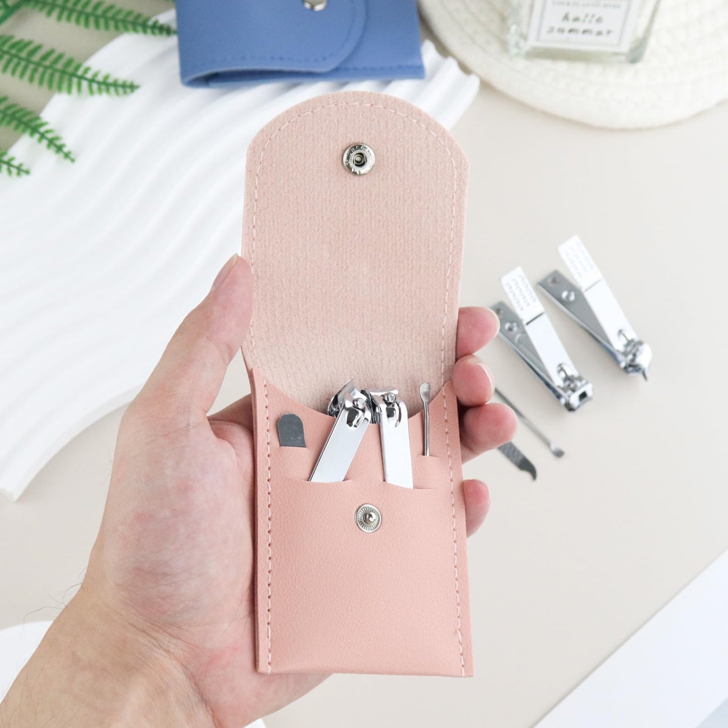 HAIFOTRVA 10 Sets Finger Nail Clipper Set Bulk,4 in 1 Adult Stainless Steel Travel Manicure Kit with Case Individually Wrapped Nail Clippers Bulk for Homeless,Hotel,Charity(2 Colors)