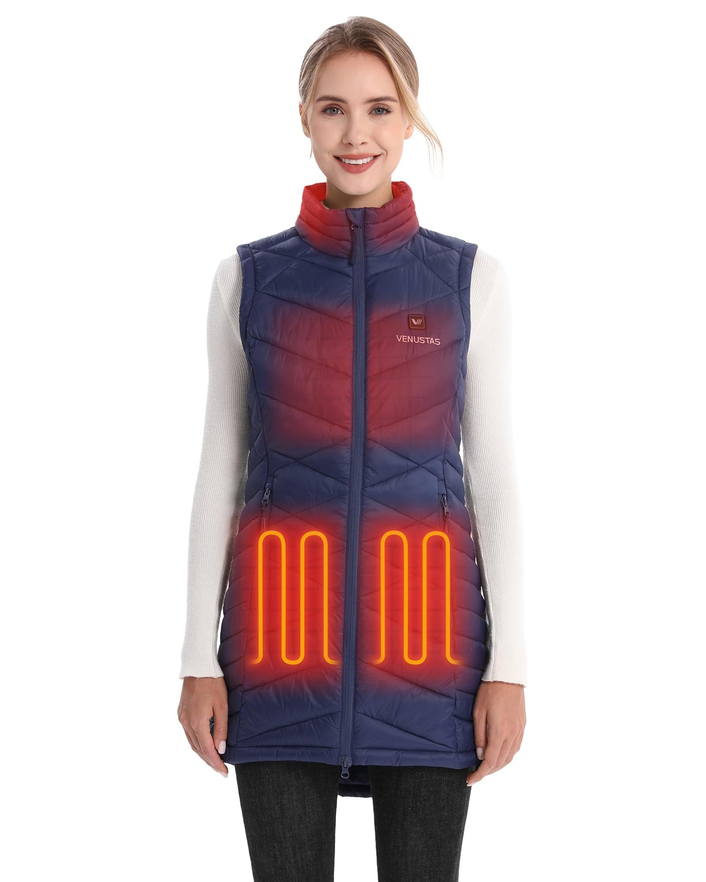 Venustas Women's Quilted Long Heated Vest with Battery, Warm Rechargeable Heating Clothing, Electric Puffer Vest for Ladies
