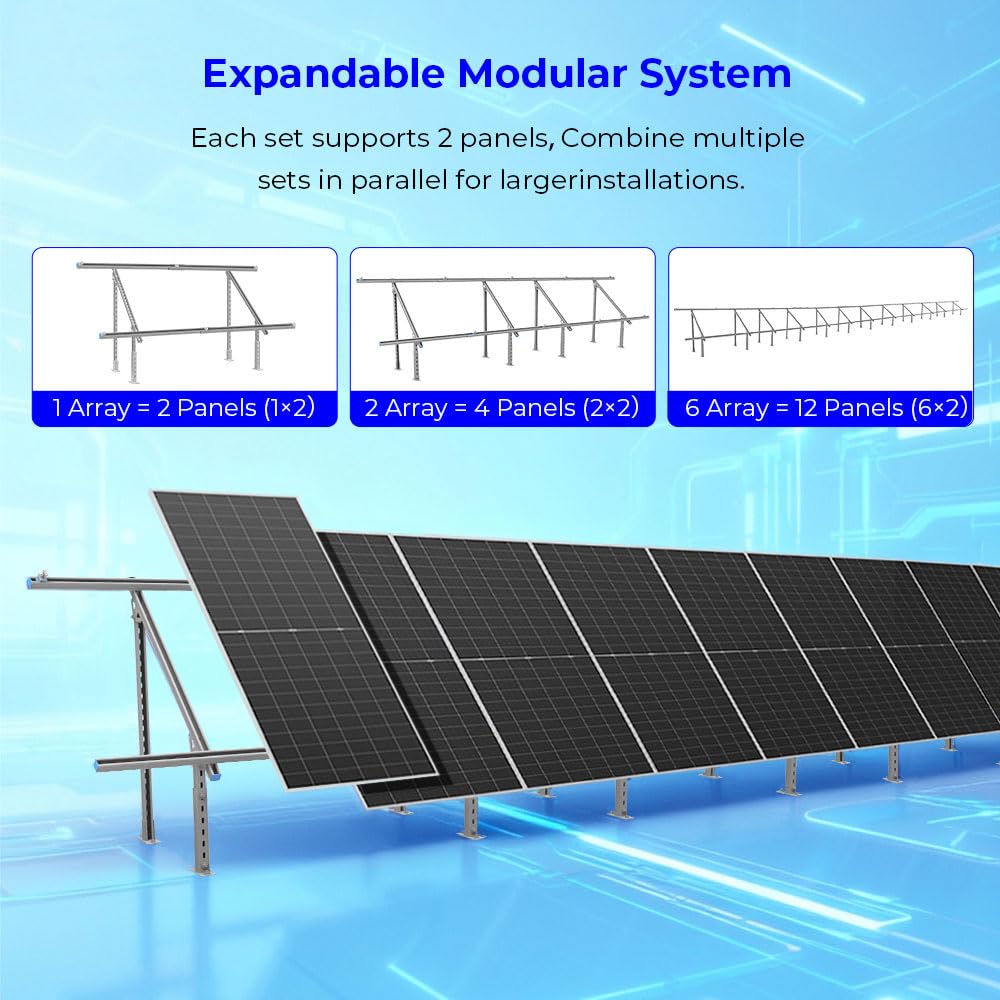 SUNGOLDPOWER Solar Panel Mount Brackets,Modular&Expandable,Heavy Duty&Adjustable,Big Enough for 2PCS 300W/400W/450W/500W/550W/590W Solar Panels at Backyard,Lawn,Parking Lot,Campsite