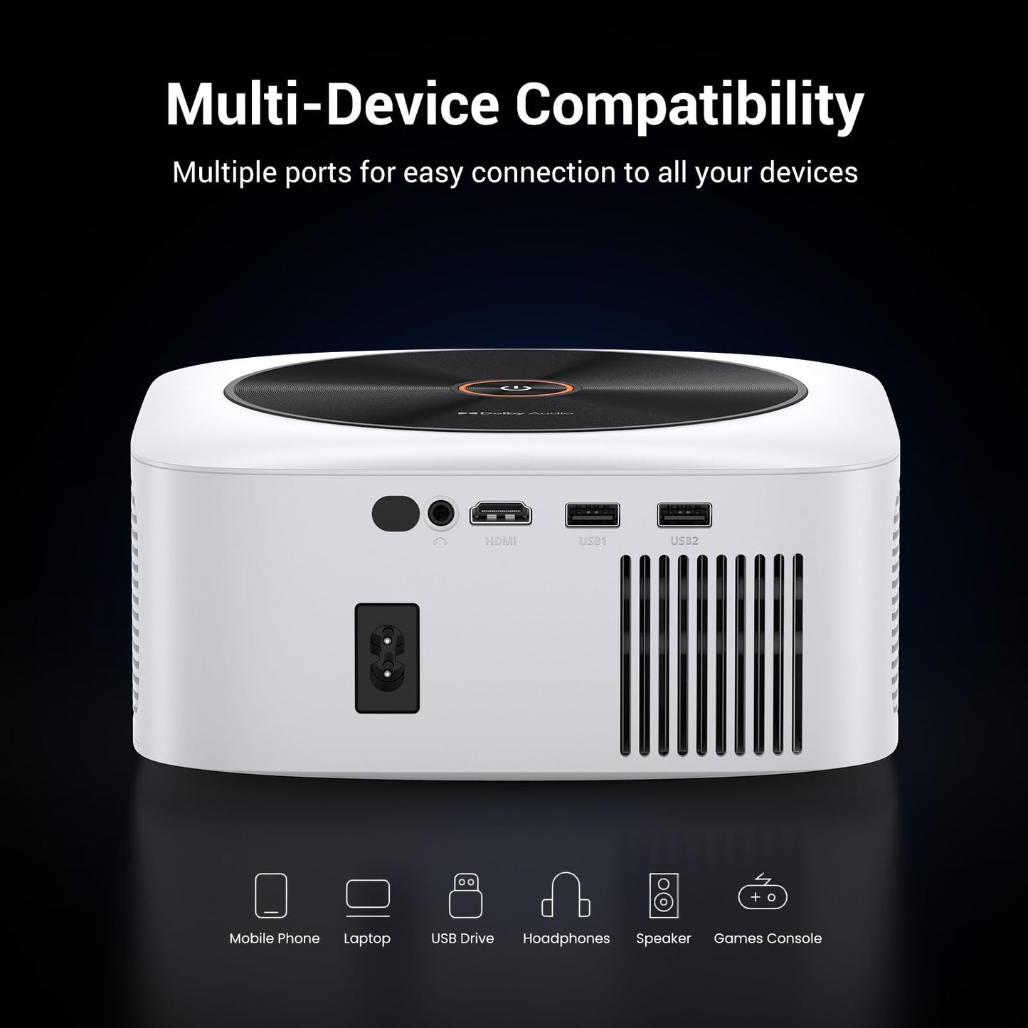 HAPPRUN 1500 ANSI Lumens Outdoor Projector with Built-in Streaming Apps, 4K Decoding Resolution, Auto Focus, Dolby Audio, Smart Projector with WiFi 6 and Bluetooth 5.2, Indoor Home Theater