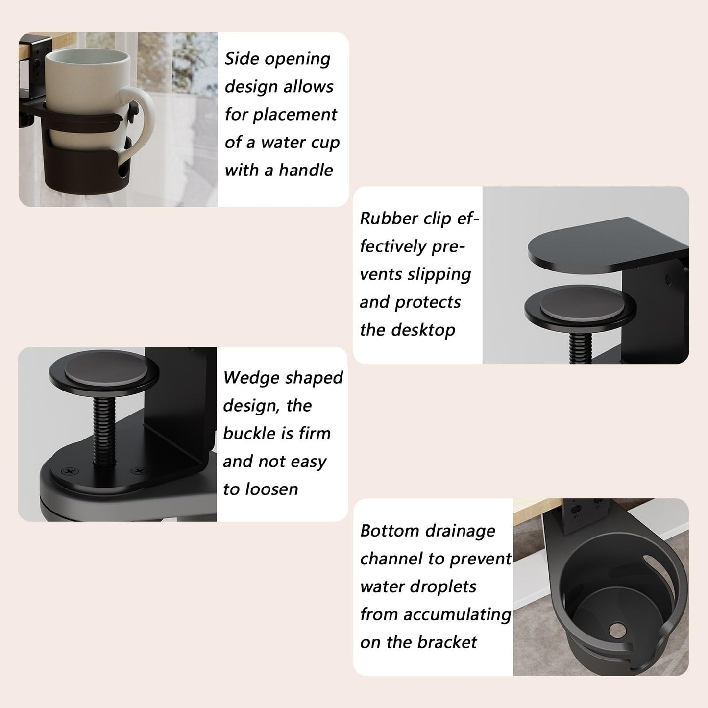 Spotact Adjustable Desk Cup Holder Clamp Table Cup Holder with Anti-Spill Design, 360° Rotation Universal Compatibility for Mugs Water Bottles Vacuum Cups