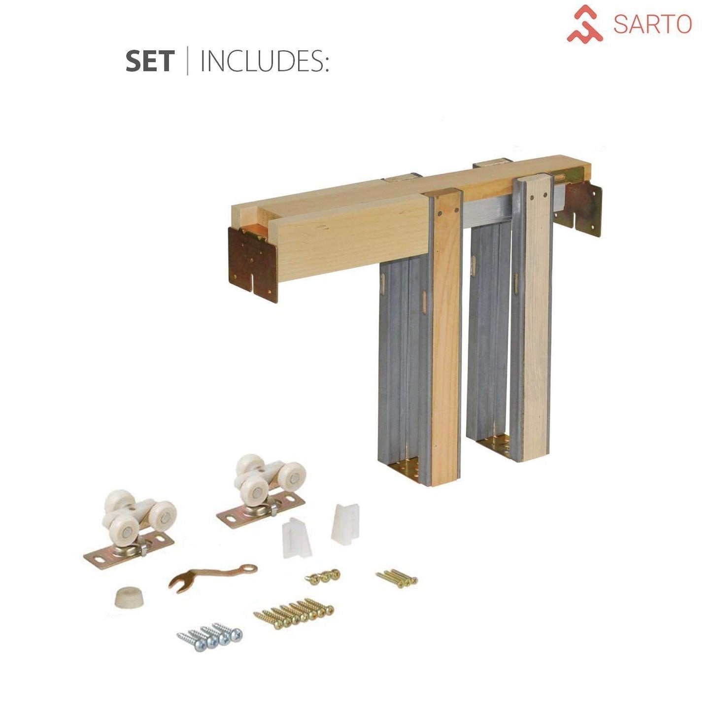 SARTODOORS Quadro 4117 | Interior French Single Pocket Door with Frosted Glass, MDF, 18x80, White, Modern Style | Hardware Included
